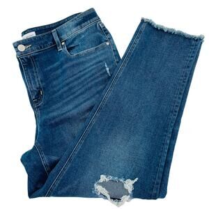 Lane Bryant Blue Denim Med Wash Distressed Torn Stretch Straight Jeans Plus 16